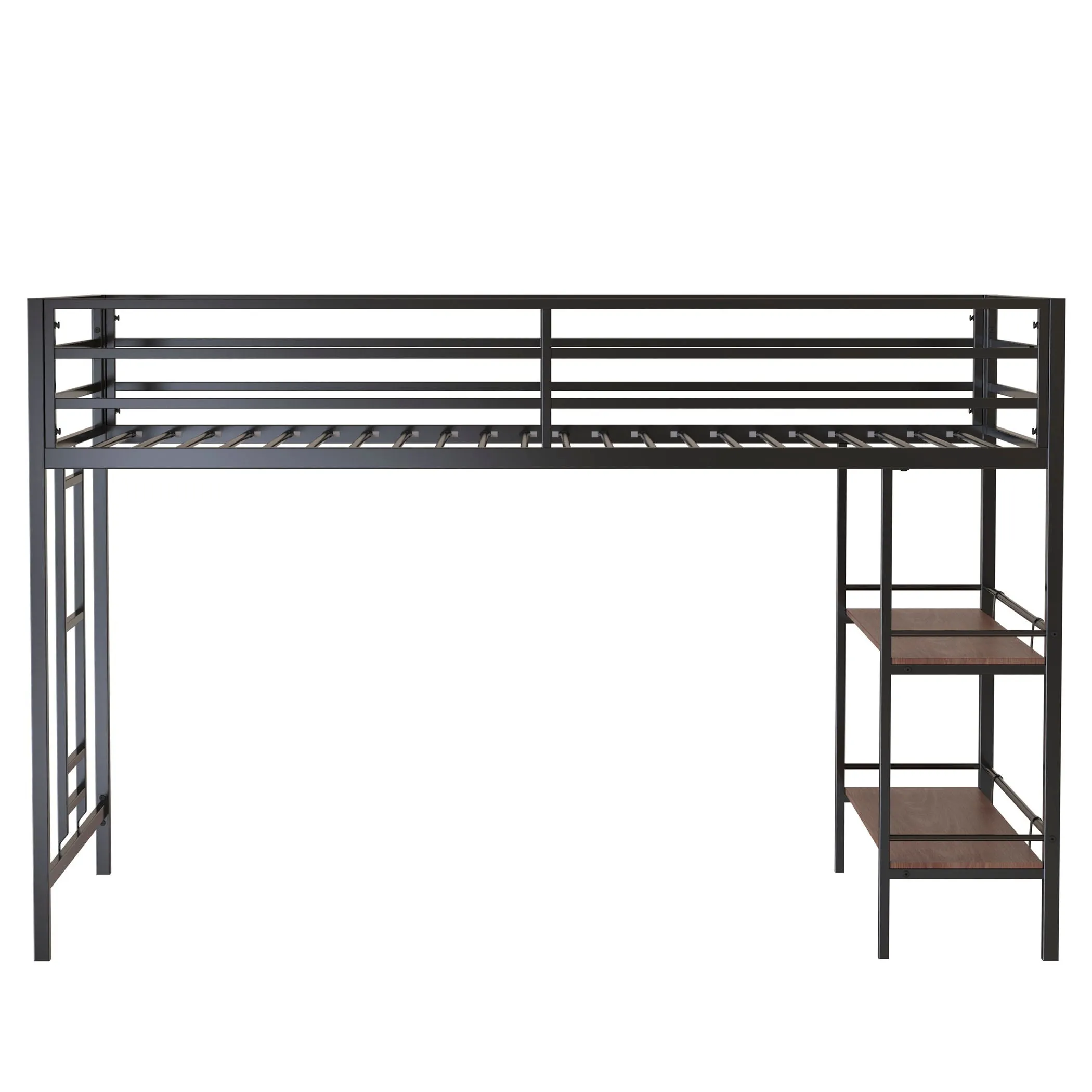 Adam - Junior Twin Loft Bunk Bed With Cinnamon Wood Shelf - Black by Couch.com