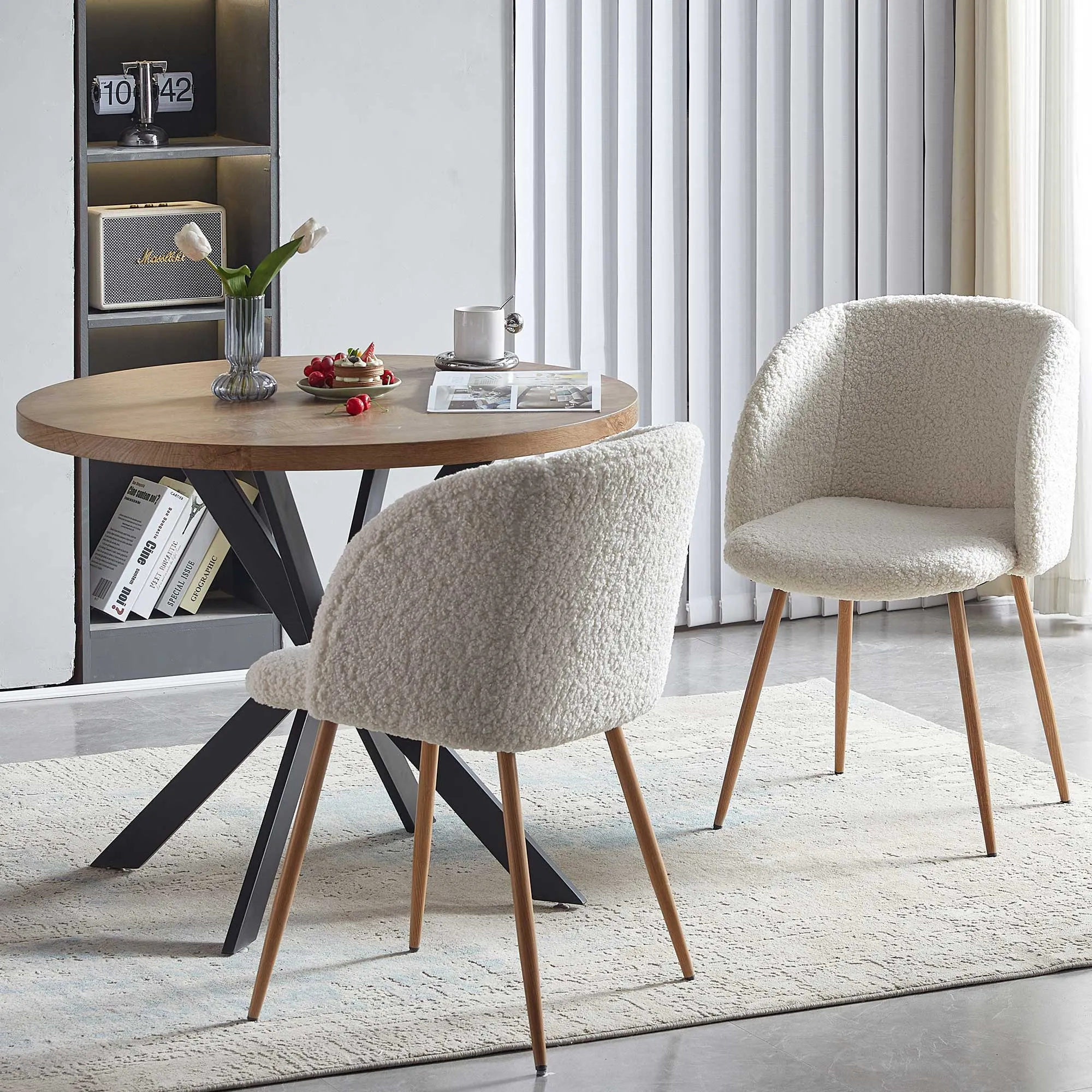 Adjust Legs Upholstered Teddy Faux Fur Dining Armrest Chair (Set of 2) by Couch.com
