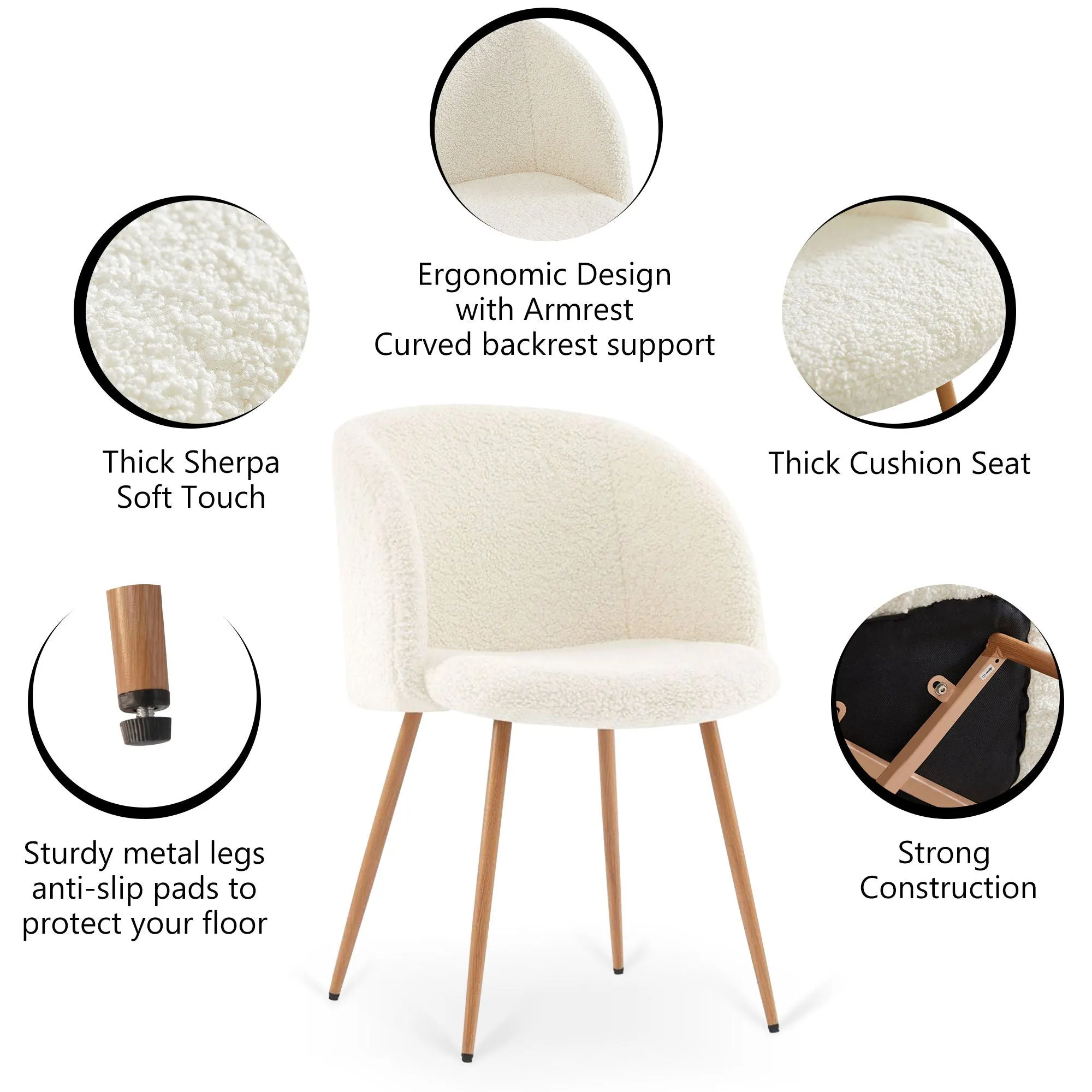 Adjust Legs Upholstered Teddy Faux Fur Dining Armrest Chair (Set of 2) by Couch.com
