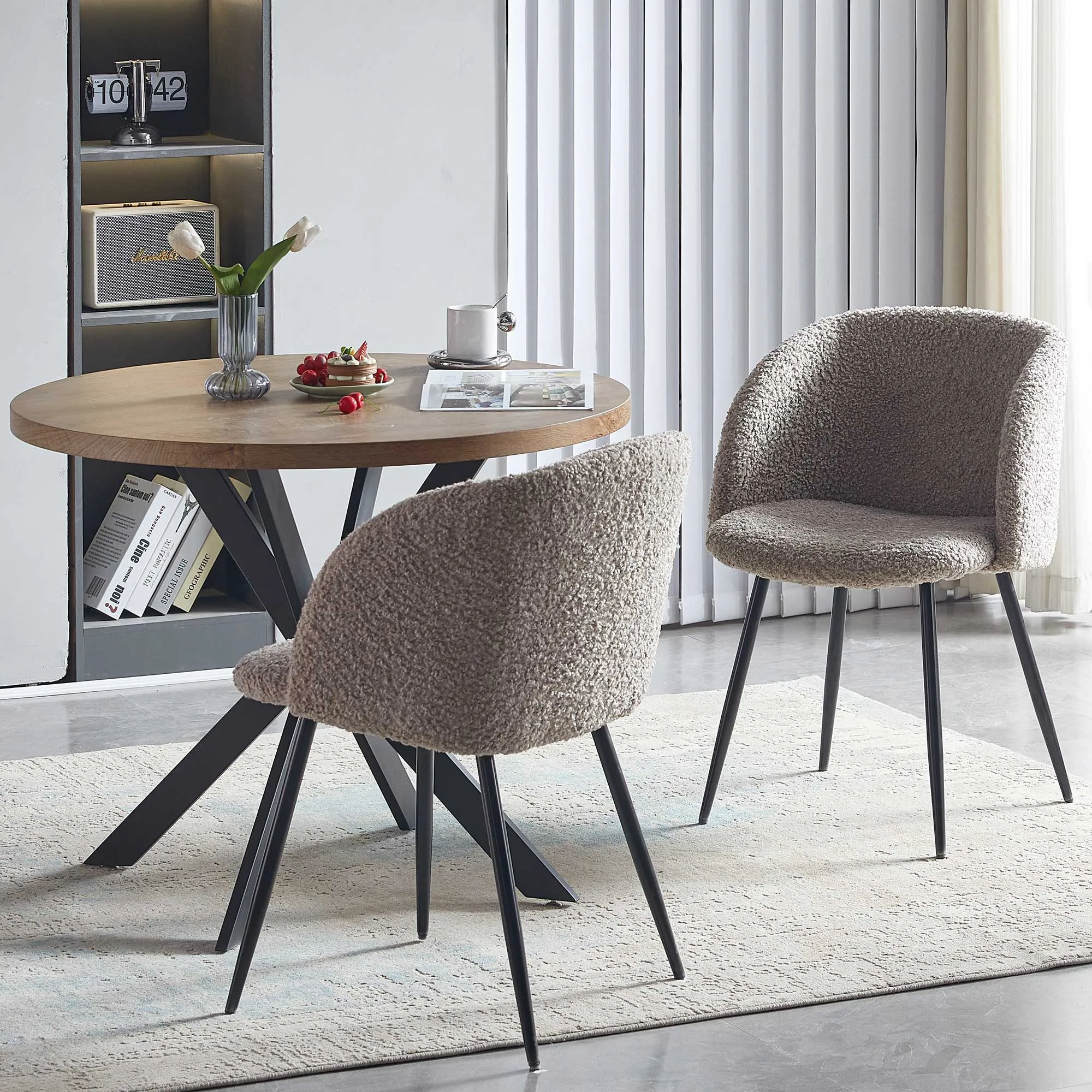 Adjust Legs Upholstered Teddy Faux Fur Dining Armrest Chair (Set of 2) by Couch.com