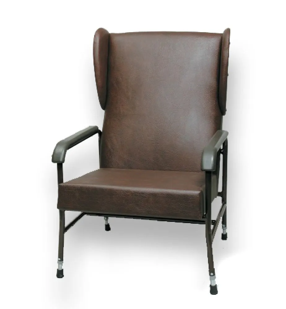 Adjustable Metal Framed Chair with Wings - Extra Wide - Brown Vinyl