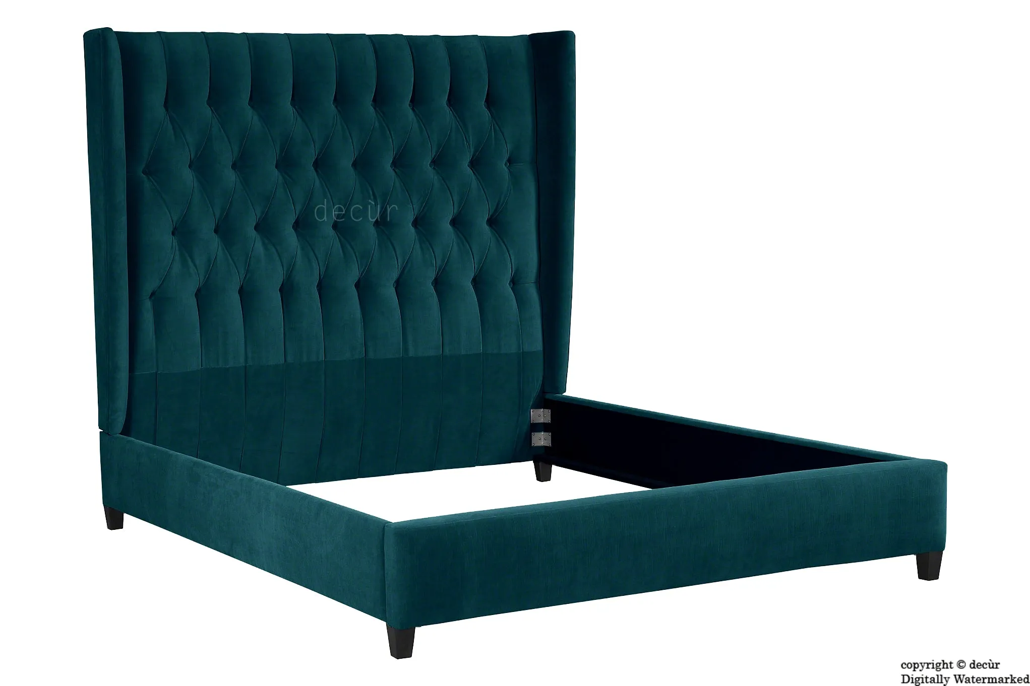 Adlington Velvet Upholstered Winged Bed - Peacock