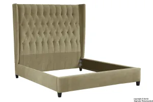Adlington Velvet Upholstered Winged Bed - Putty
