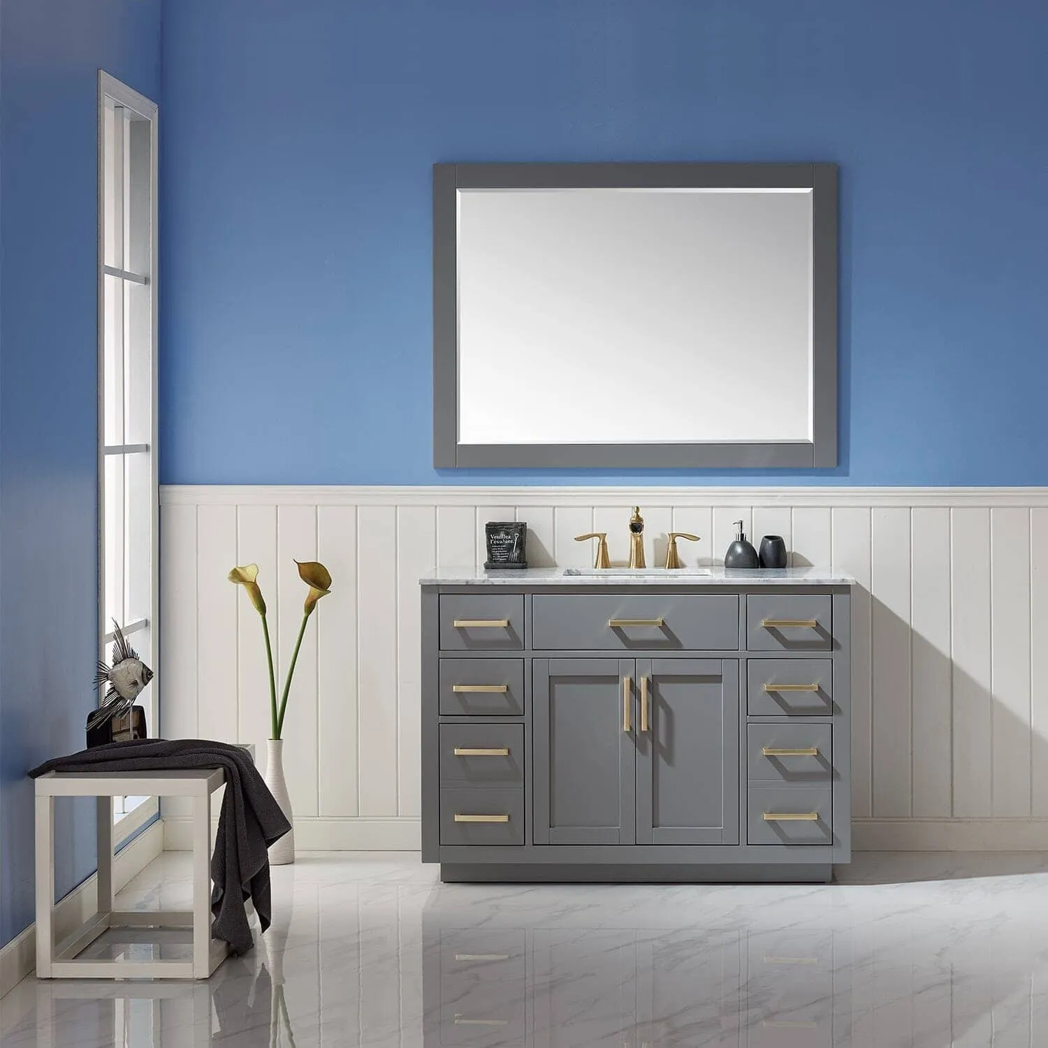 Altair Ivy 48 x 36 Wood Framed Bathroom Wall Mirror