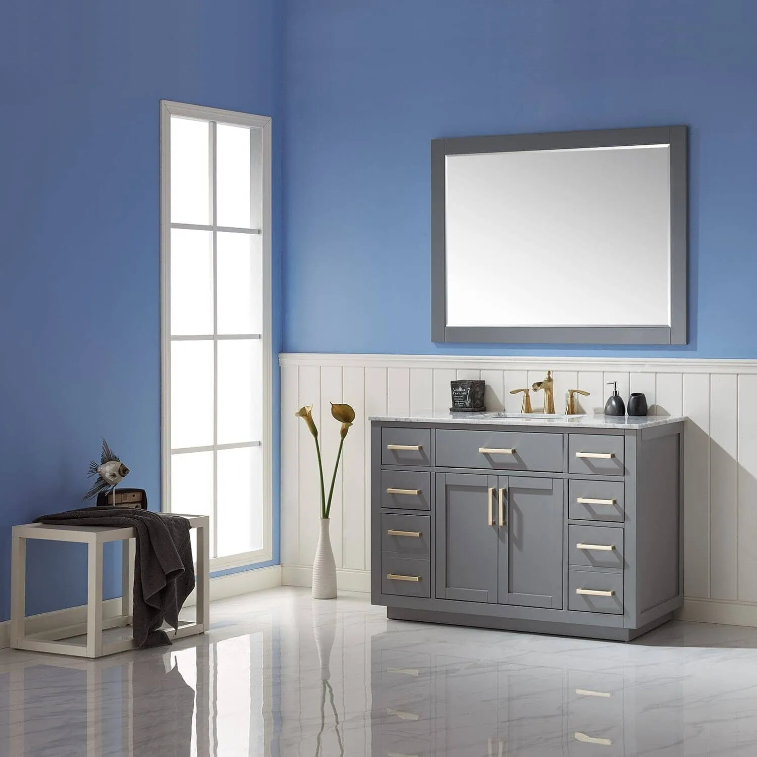Altair Ivy 48 x 36 Wood Framed Bathroom Wall Mirror