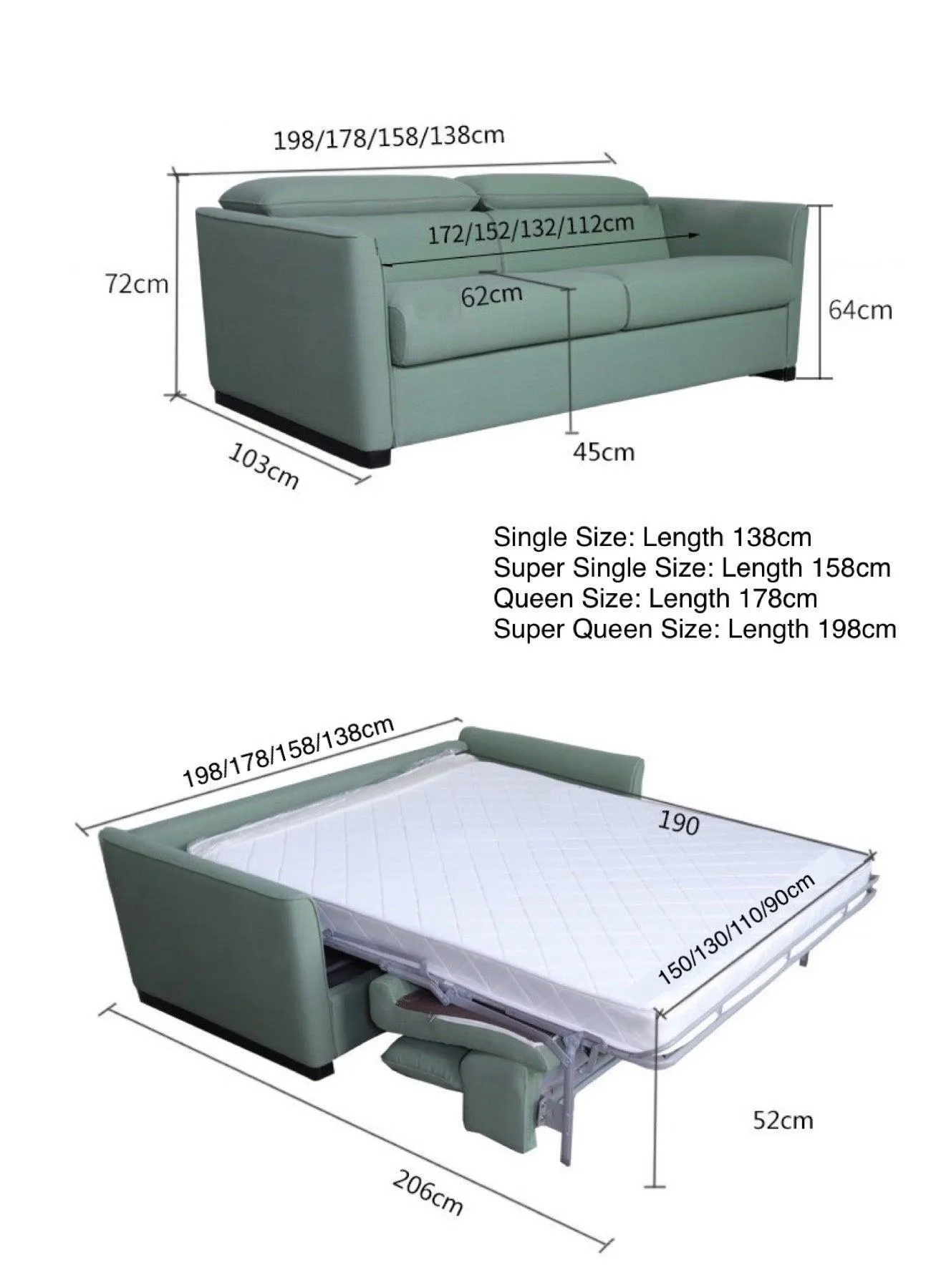Anthonia Foldable Sofa Bed with Mattress