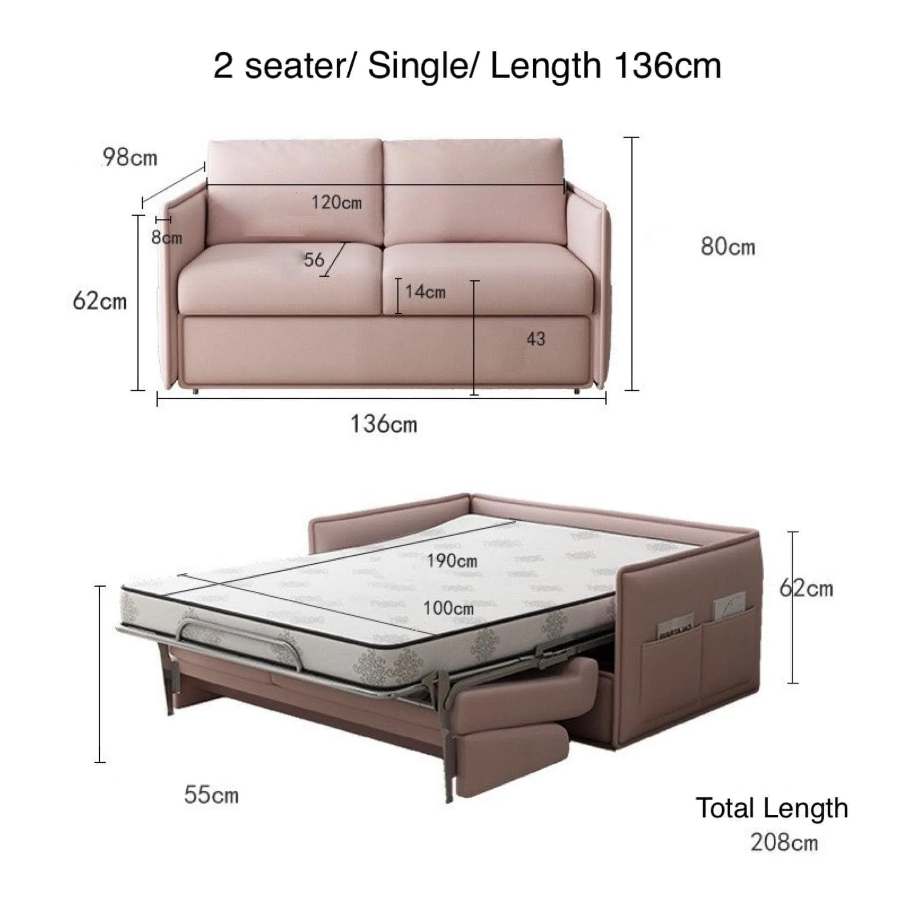 Ariel Foldable Sofa Bed with Mattress