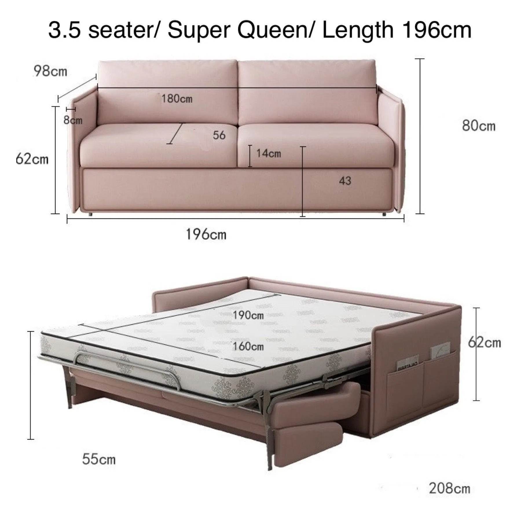 Ariel Foldable Sofa Bed with Mattress