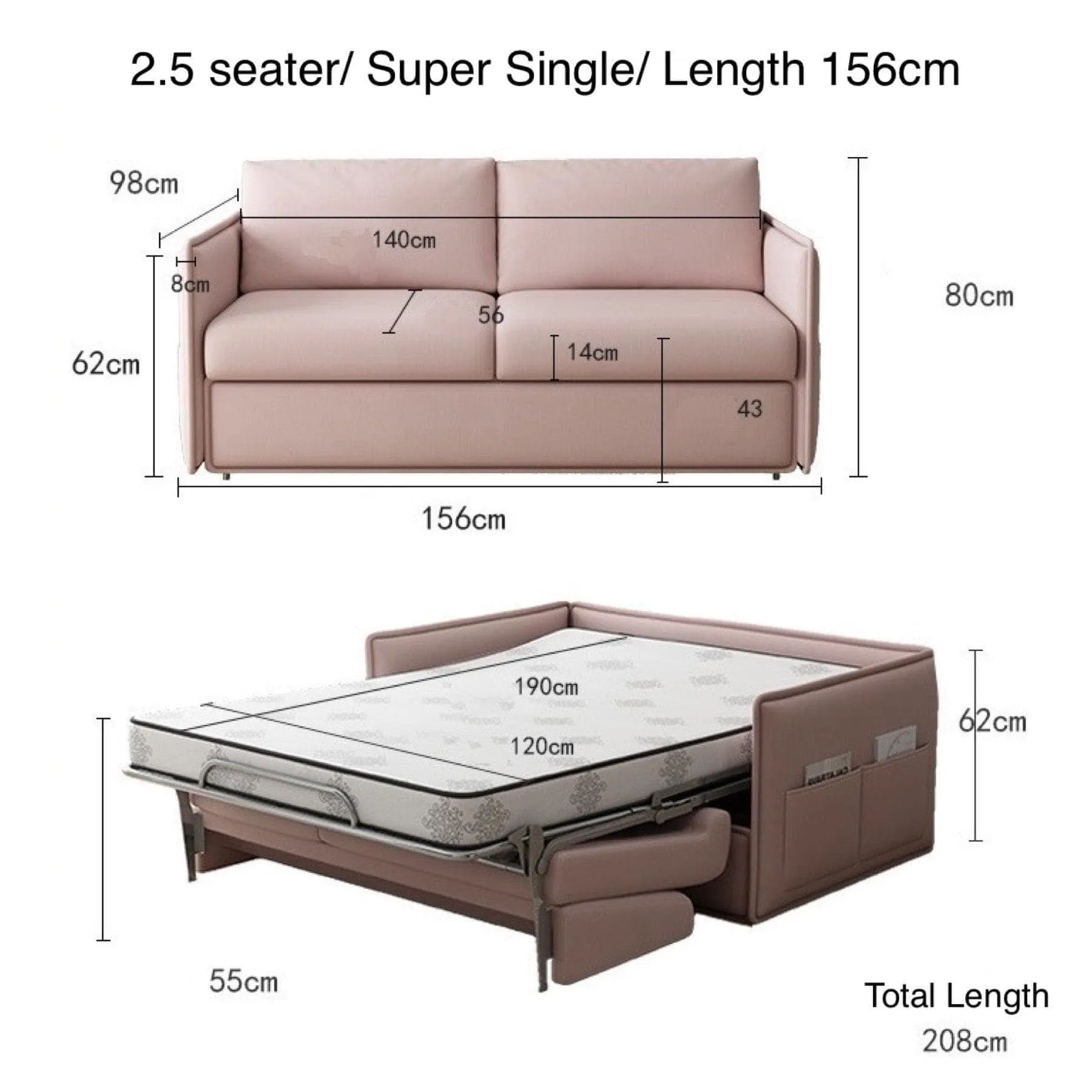 Ariel Foldable Sofa Bed with Mattress