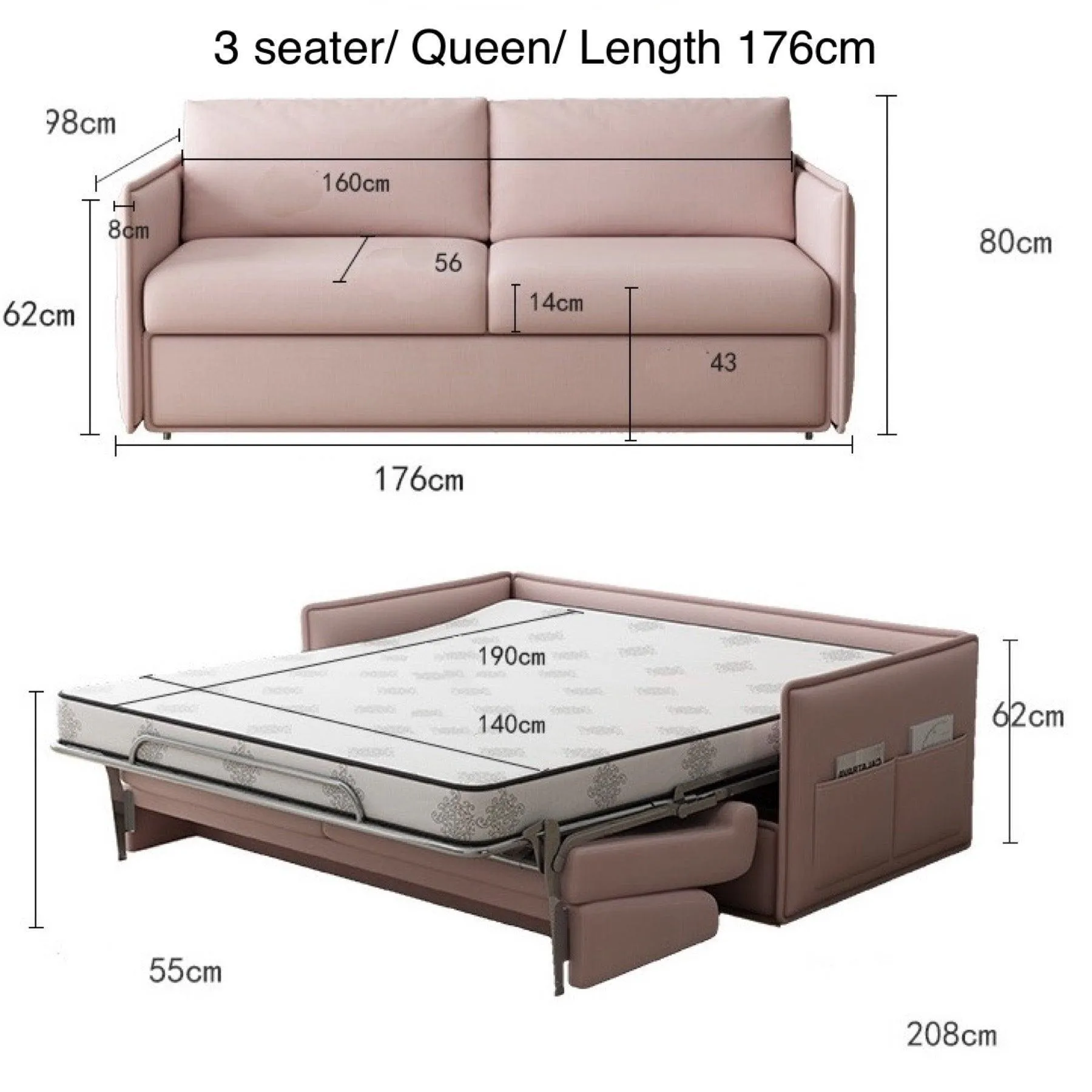 Ariel Foldable Sofa Bed with Mattress