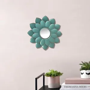 Art Street Lotus Flower Shape Decorative Plastic Wall Mirror, Plate for Wall Décor, Wall Hanging Carved Decal for Home Décor, Living Room & Bedroom (Sky Blue, 9.5 x 9.5 Inches)