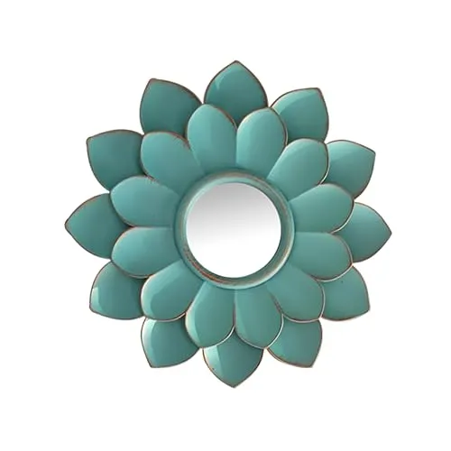 Art Street Lotus Flower Shape Decorative Plastic Wall Mirror, Plate for Wall Décor, Wall Hanging Carved Decal for Home Décor, Living Room & Bedroom (Sky Blue, 9.5 x 9.5 Inches)