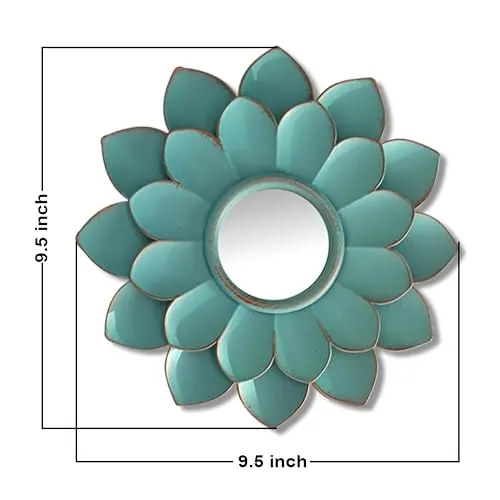 Art Street Lotus Flower Shape Decorative Plastic Wall Mirror, Plate for Wall Décor, Wall Hanging Carved Decal for Home Décor, Living Room & Bedroom (Sky Blue, 9.5 x 9.5 Inches)