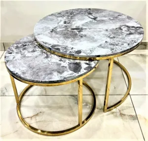 Astra Gold  , Gold Finish Nesting Tables Set With Marble Top for Home Decor-SP001NT