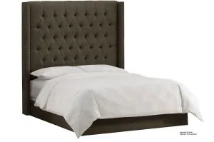 Balmoral Linen Upholstered Winged Bed - Brown