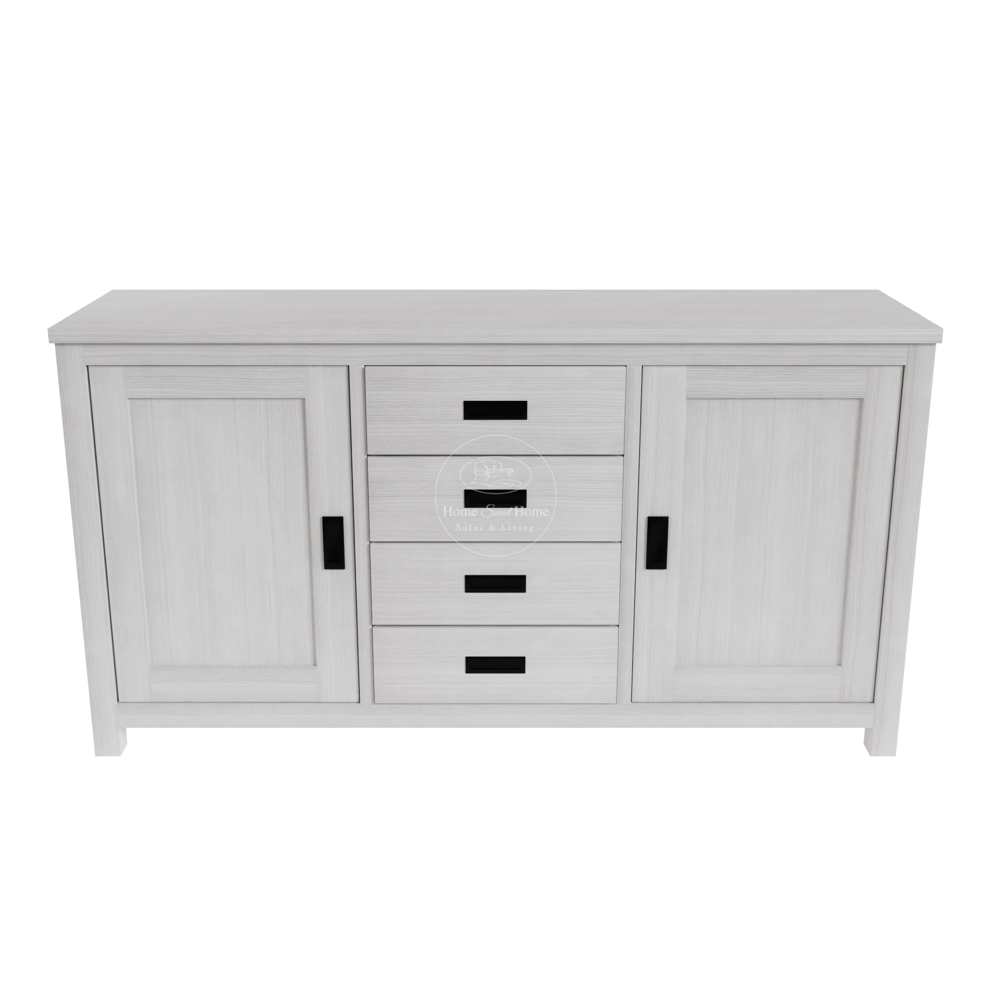 Beech Buffet 2 Door 4 Drawer Brushed White