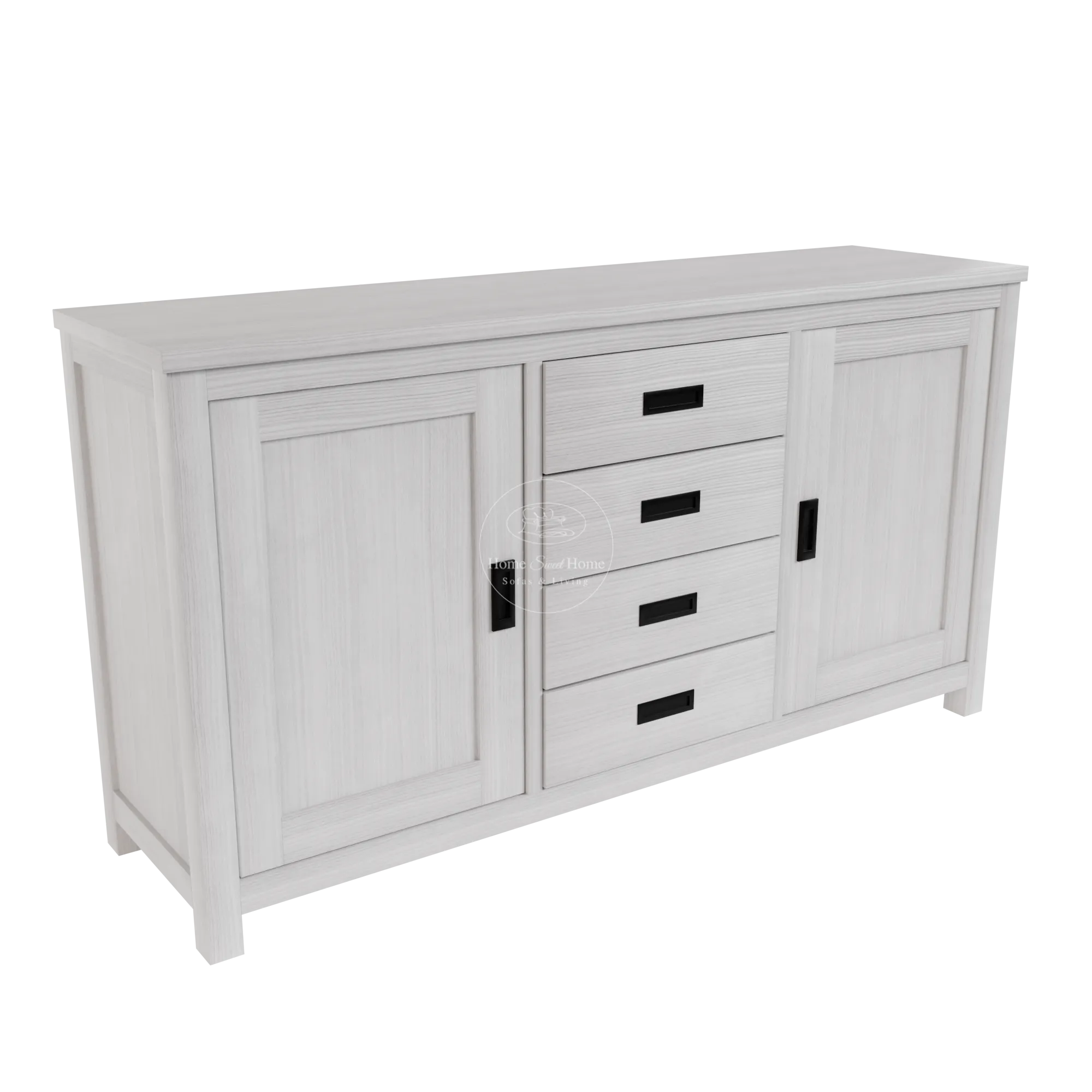 Beech Buffet 2 Door 4 Drawer Brushed White