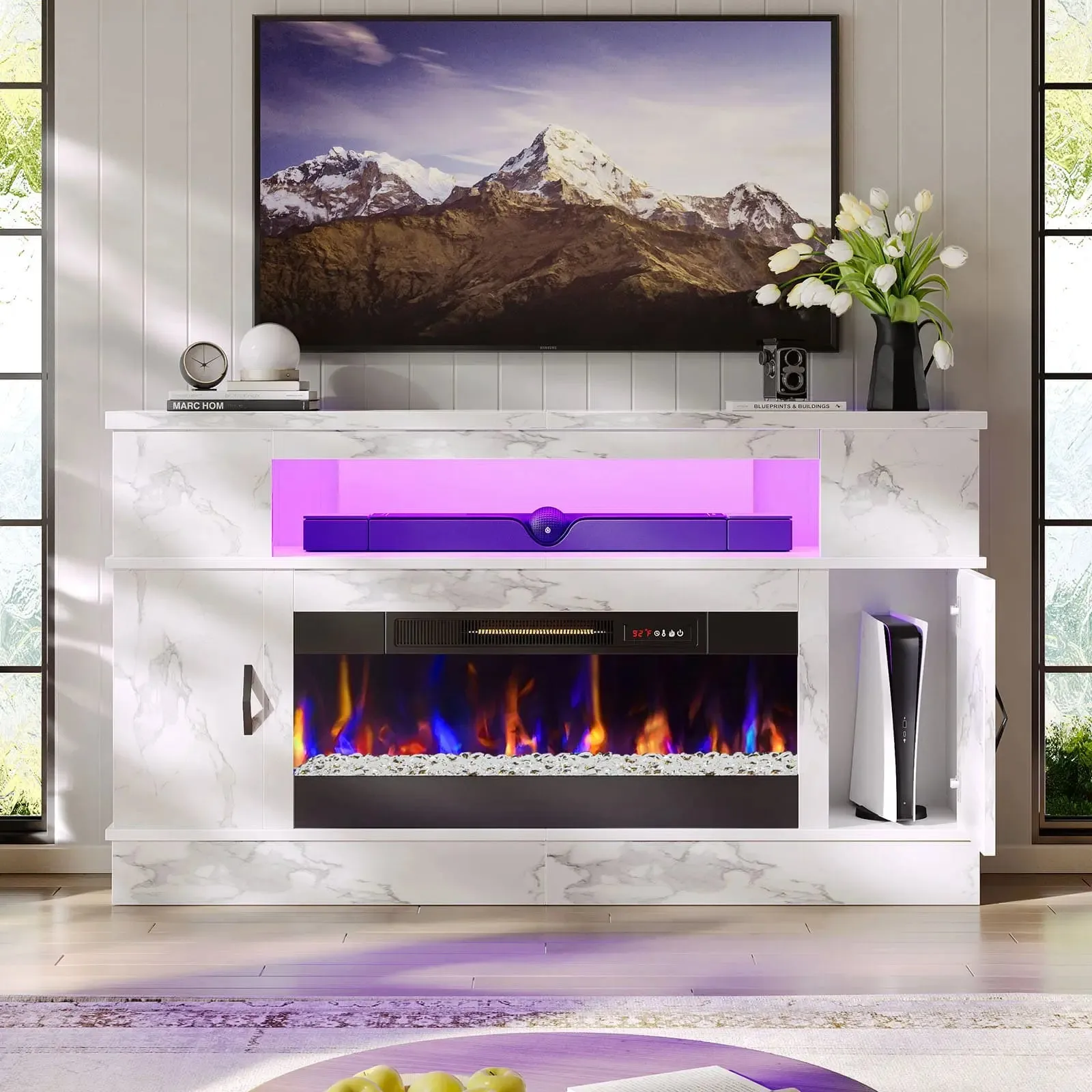Bestier LED Fireplace TV Stand with 36 Inch Electric Fireplace