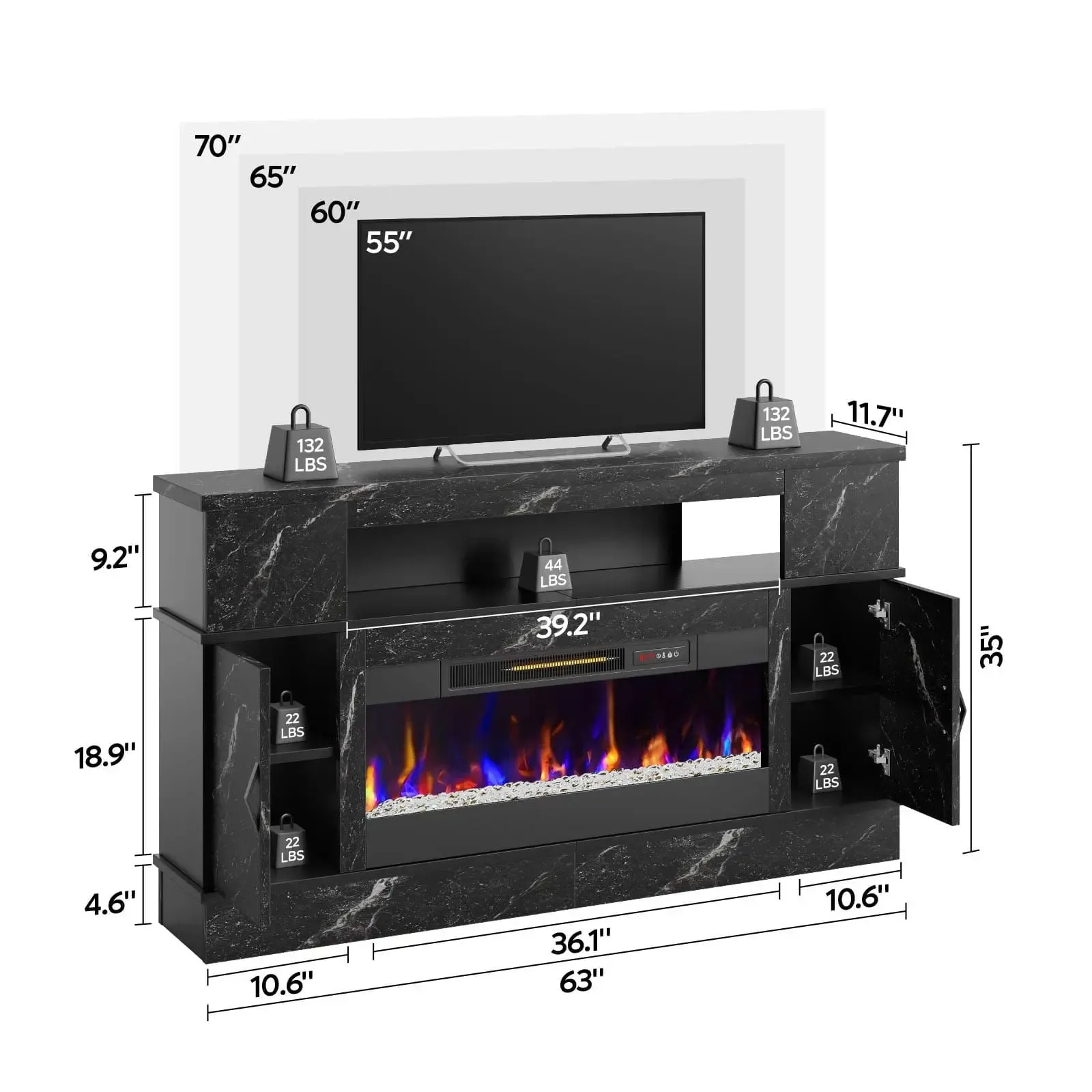Bestier LED Fireplace TV Stand with 36 Inch Electric Fireplace