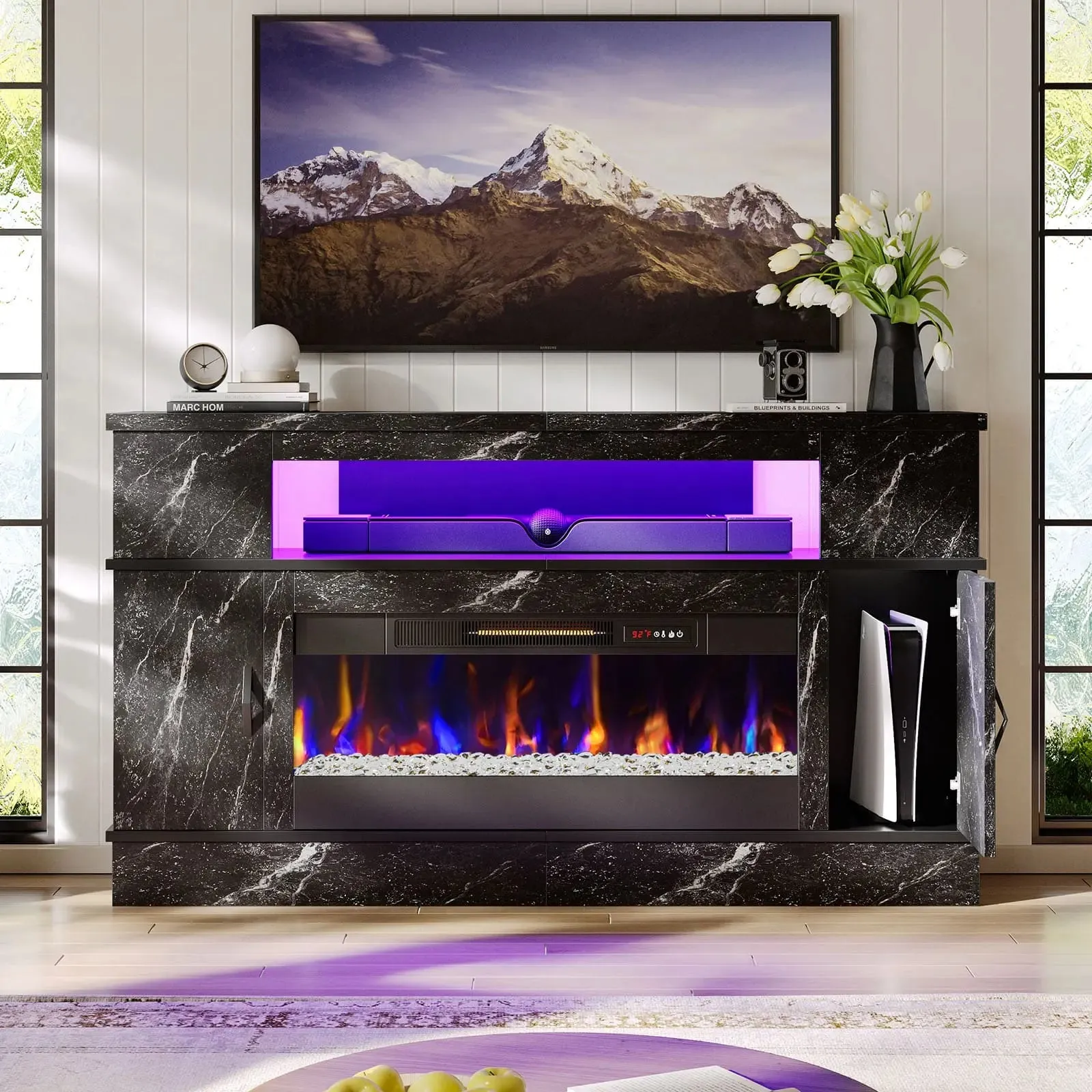 Bestier LED Fireplace TV Stand with 36 Inch Electric Fireplace