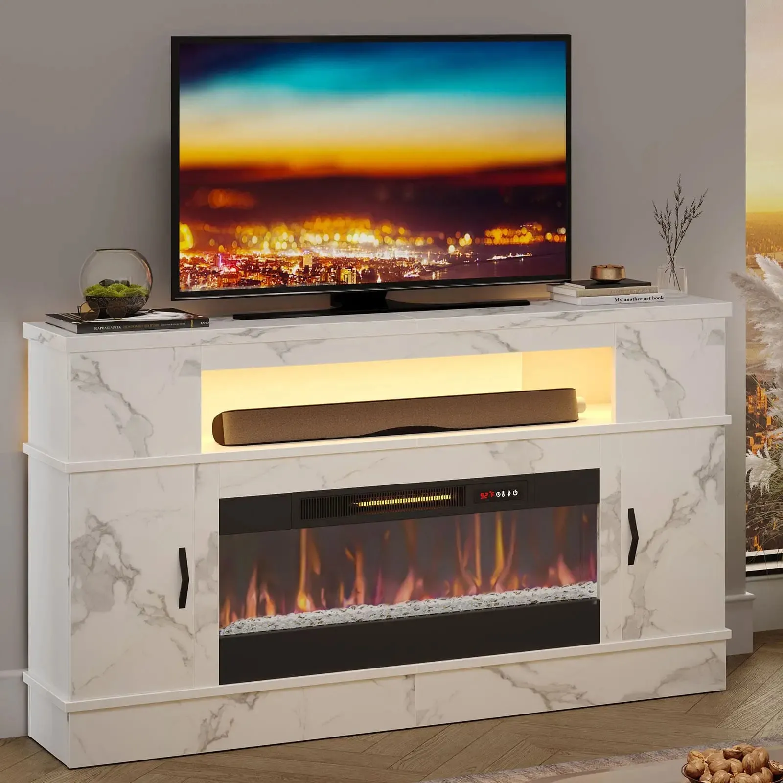Bestier LED Fireplace TV Stand with 36 Inch Electric Fireplace