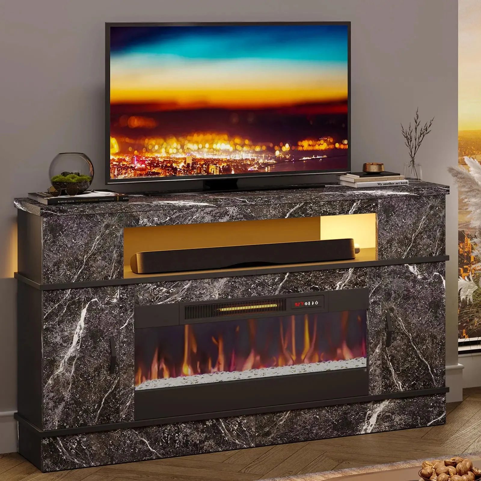 Bestier LED Fireplace TV Stand with 36 Inch Electric Fireplace