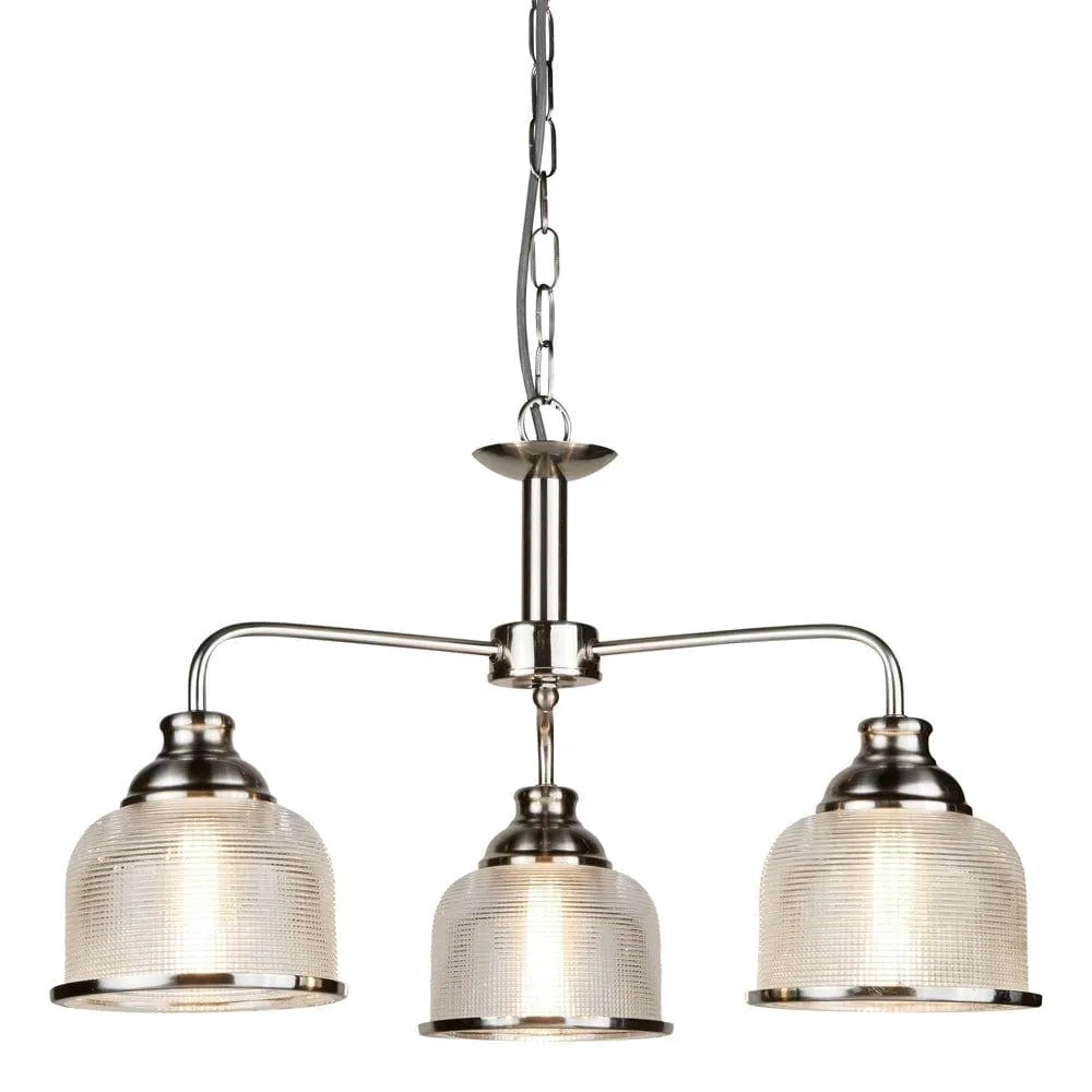 Bistro II 3 Light Silver Pendant - Holophane Glass Shades