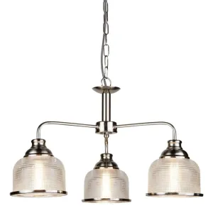 Bistro II 3 Light Silver Pendant - Holophane Glass Shades