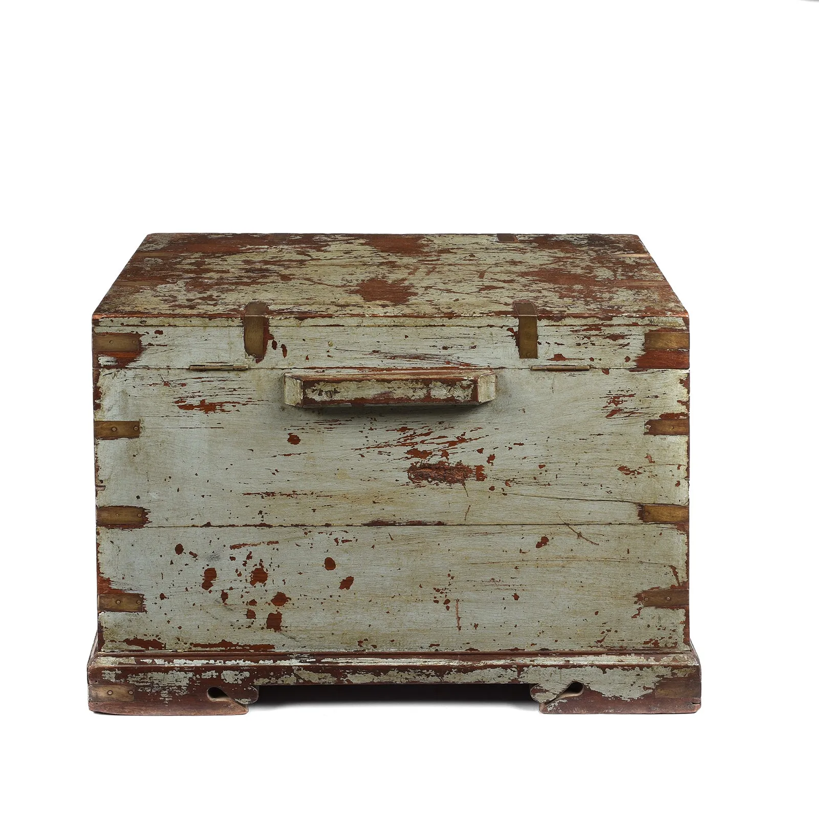 Blue Painted Military Chest From Rajasthan -19th Century