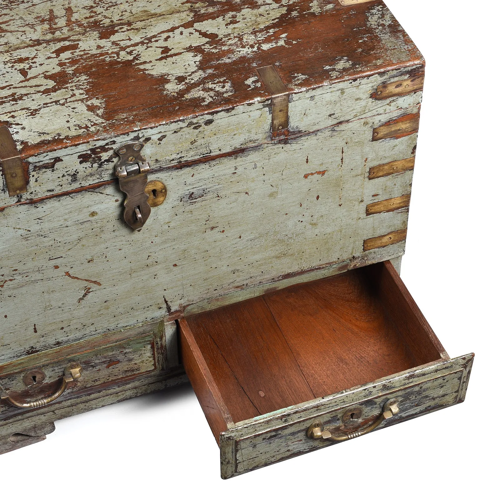 Blue Painted Military Chest From Rajasthan -19th Century