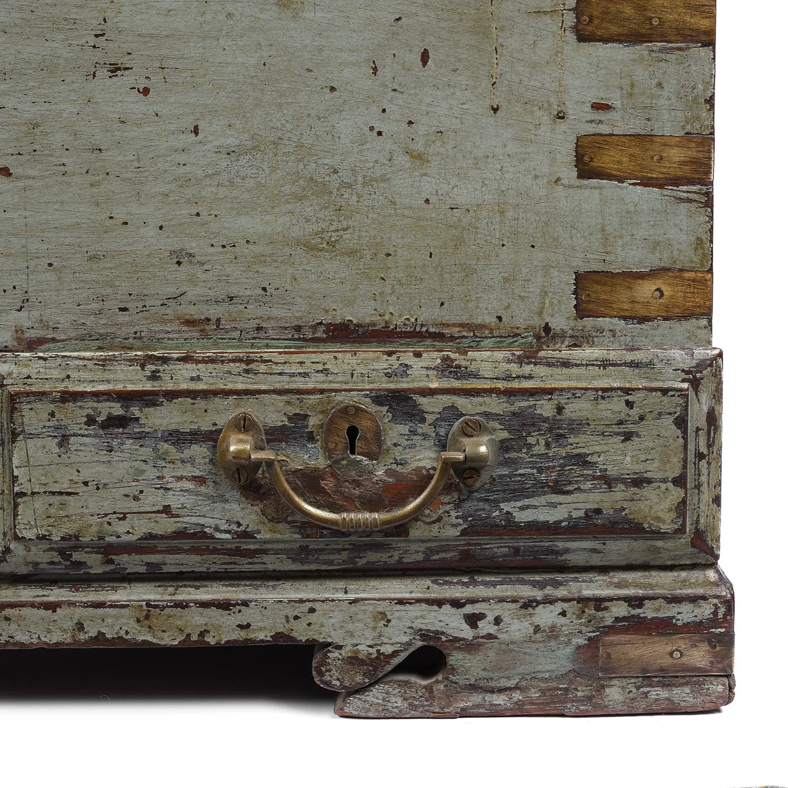 Blue Painted Military Chest From Rajasthan -19th Century