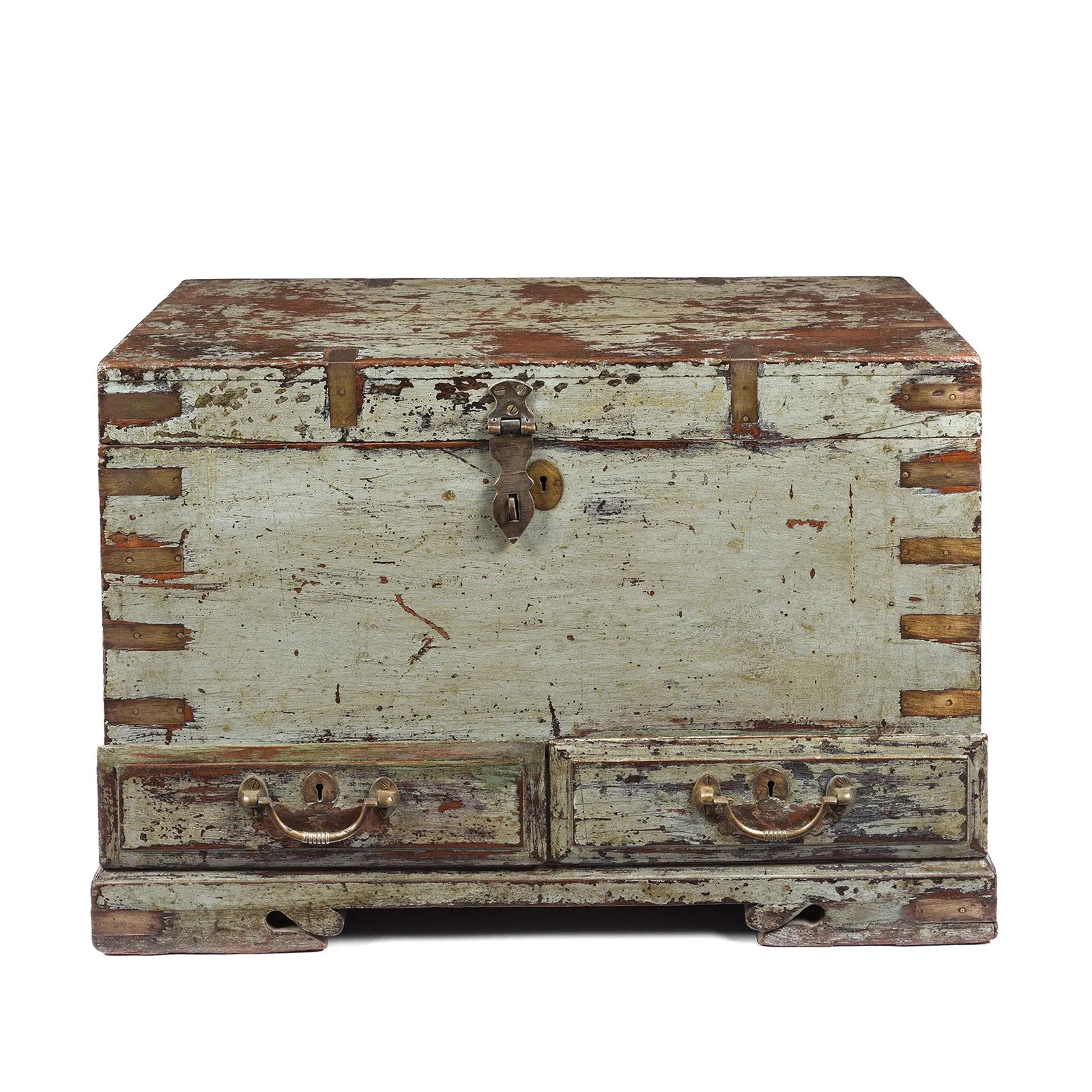 Blue Painted Military Chest From Rajasthan -19th Century