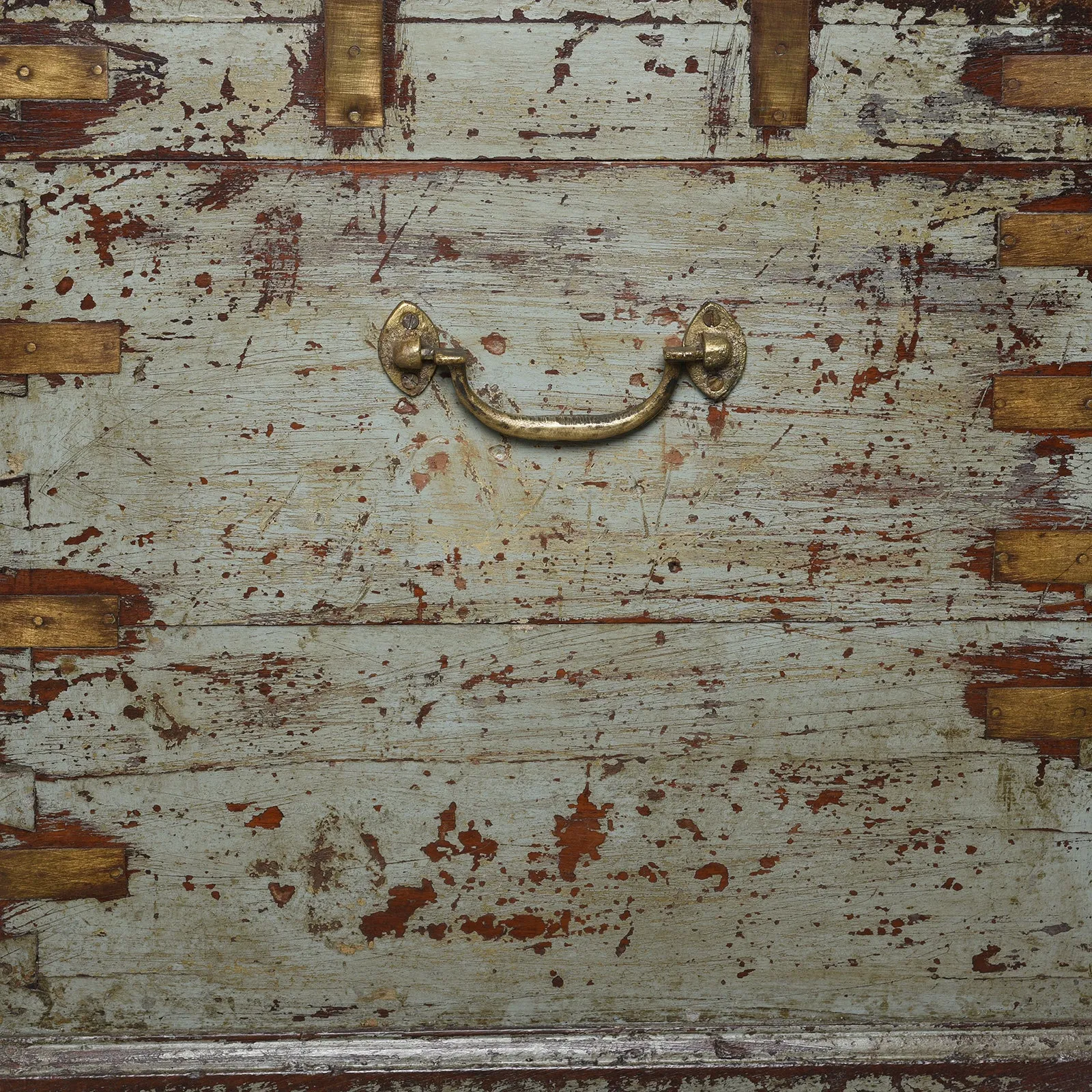 Blue Painted Military Chest From Rajasthan -19th Century