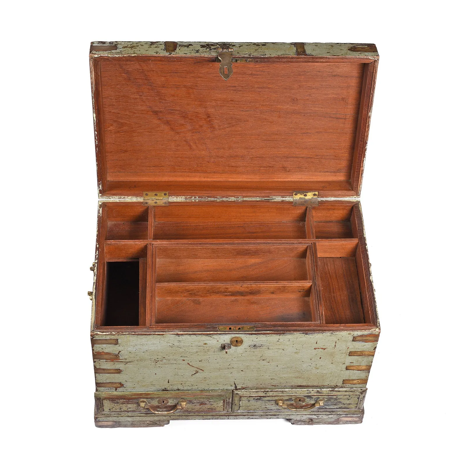 Blue Painted Military Chest From Rajasthan -19th Century
