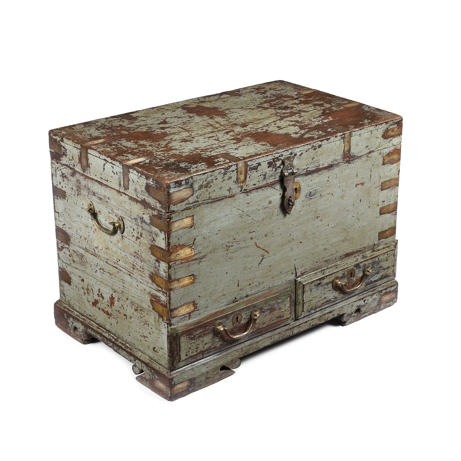Blue Painted Military Chest From Rajasthan -19th Century