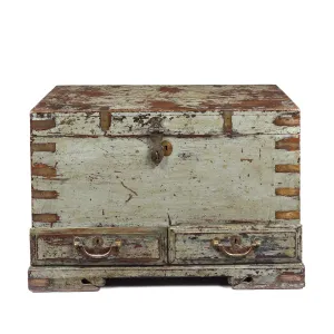 Blue Painted Military Chest From Rajasthan -19th Century