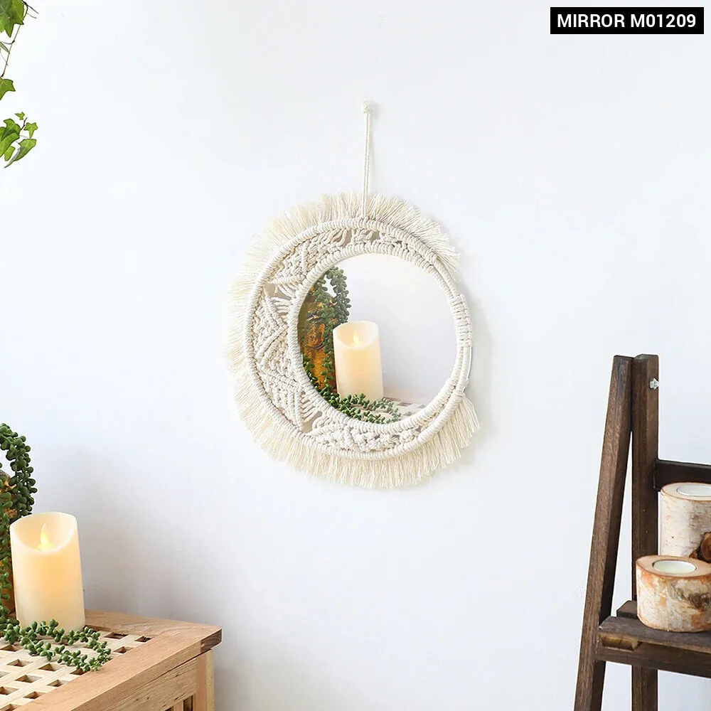 Boho Macrame Round Mirror for Room Decor