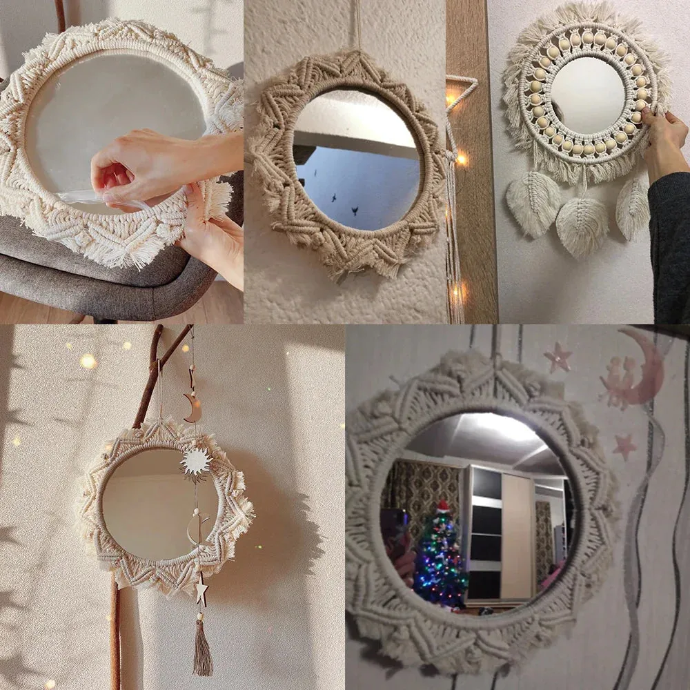 Boho Macrame Round Mirror for Room Decor
