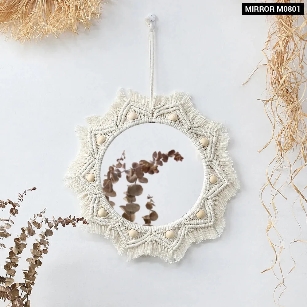 Boho Macrame Round Mirror for Room Decor