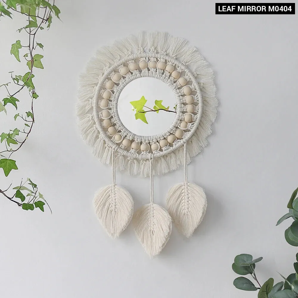 Boho Macrame Round Mirror for Room Decor