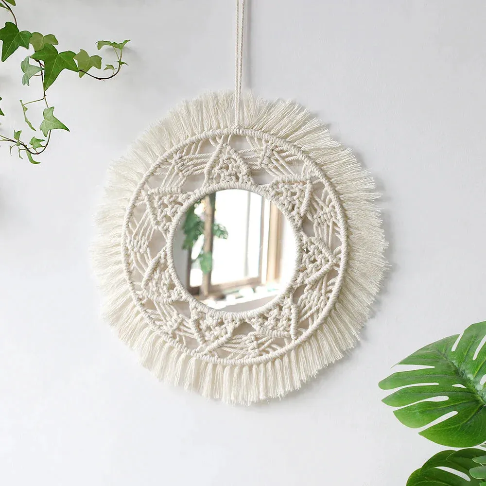 Boho Macrame Round Mirror for Room Decor