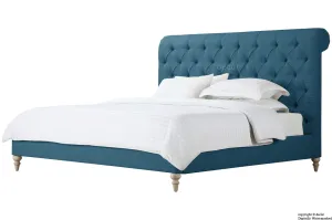 Bonaparte Deep Buttoned Chesterfield Upholstered Linen Bed - Denim