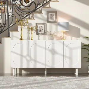 Buffet Sideboard White Storage Cabinet w/Effortless Spring-Loaded Door - 63"X31.5"