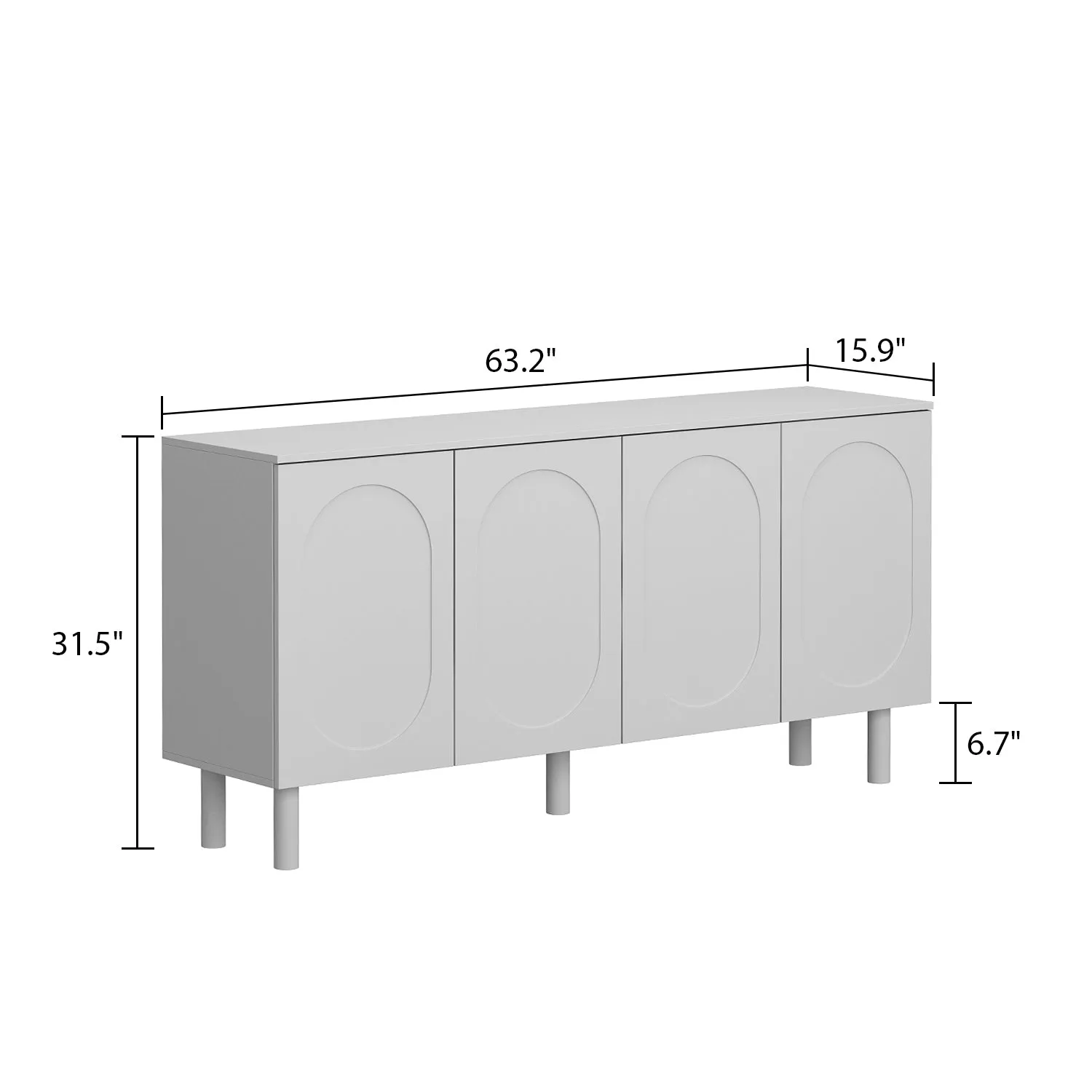 Buffet Sideboard White Storage Cabinet w/Effortless Spring-Loaded Door - 63"X31.5"