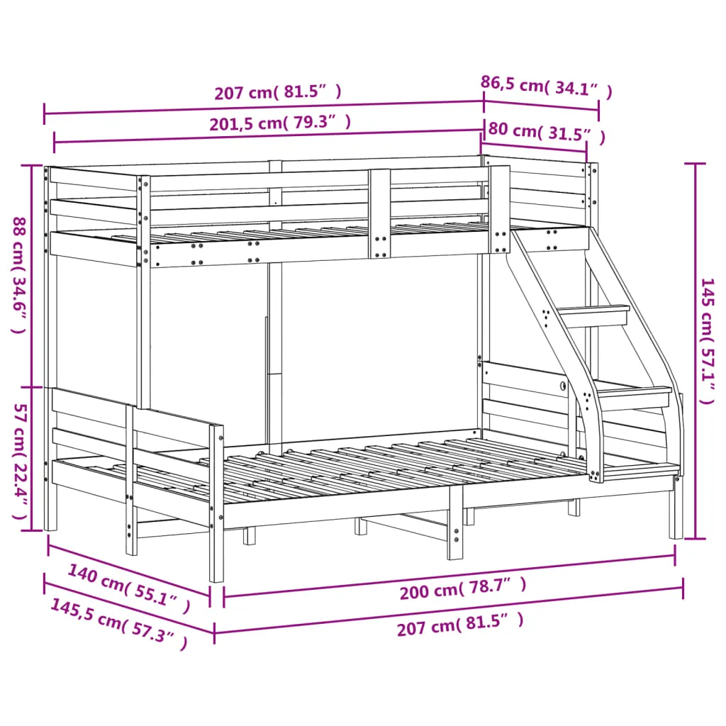 Bunk Bed 80x200/140x200 cm Wax Brown Solid Wood Pine