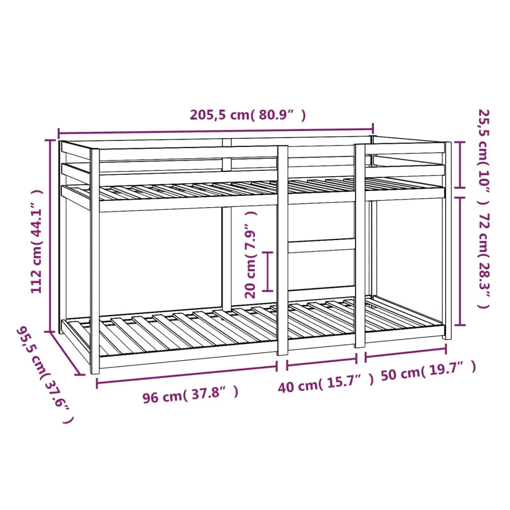 Bunk Bed 90x200 cm Solid Wood Pine