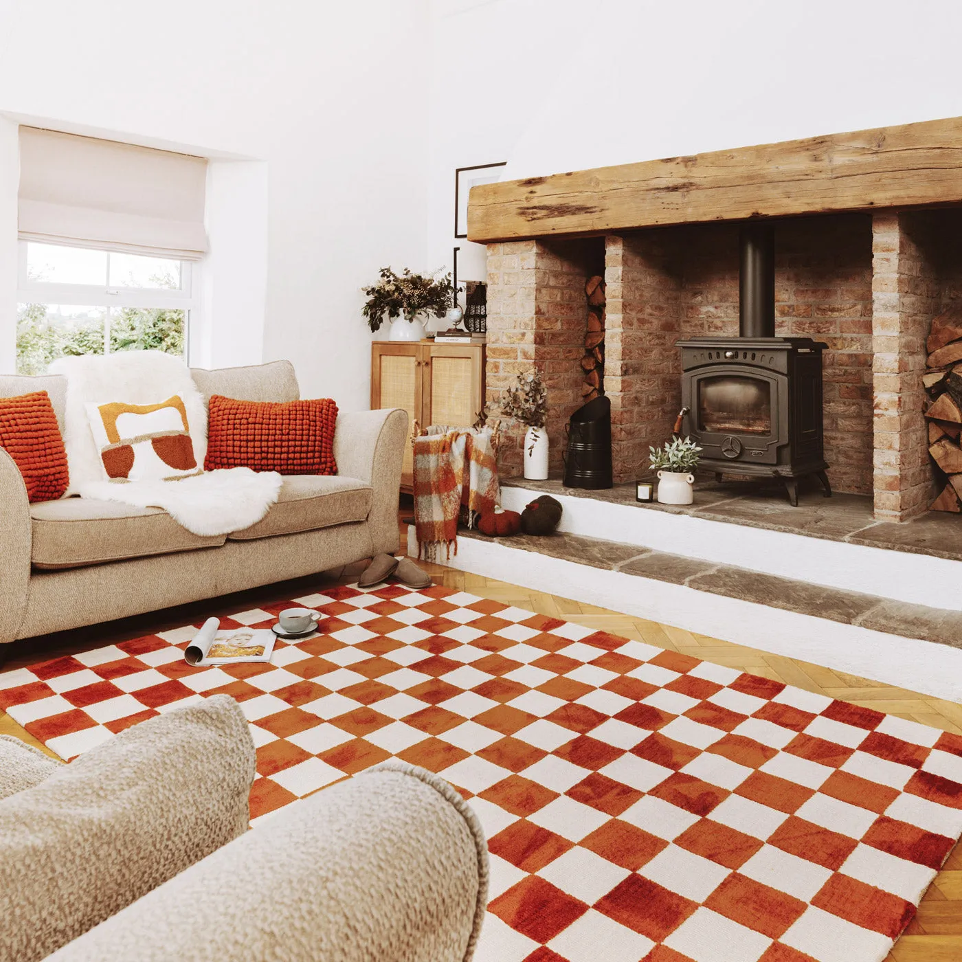 Burnt Orange Retro Rug - Maze Rust
