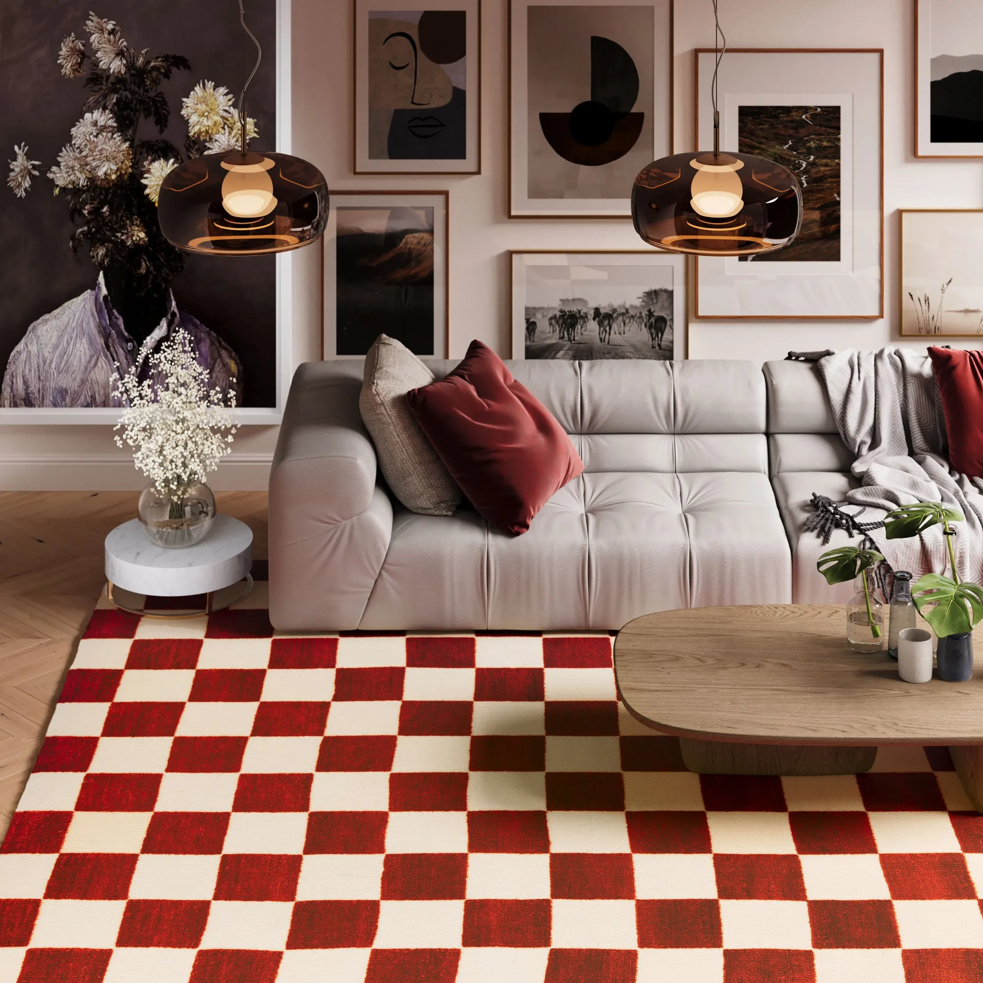 Burnt Orange Retro Rug - Maze Rust