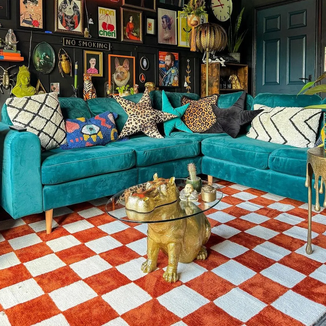 Burnt Orange Retro Rug - Maze Rust