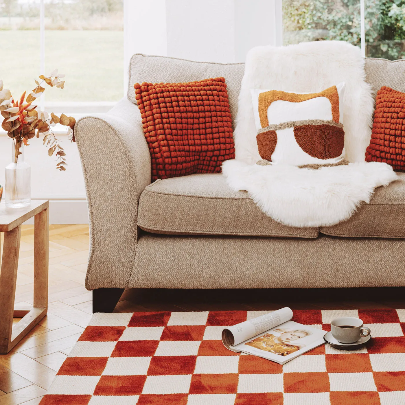 Burnt Orange Retro Rug - Maze Rust